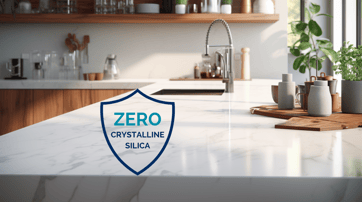 benchtop showing zero crystalline silica badge